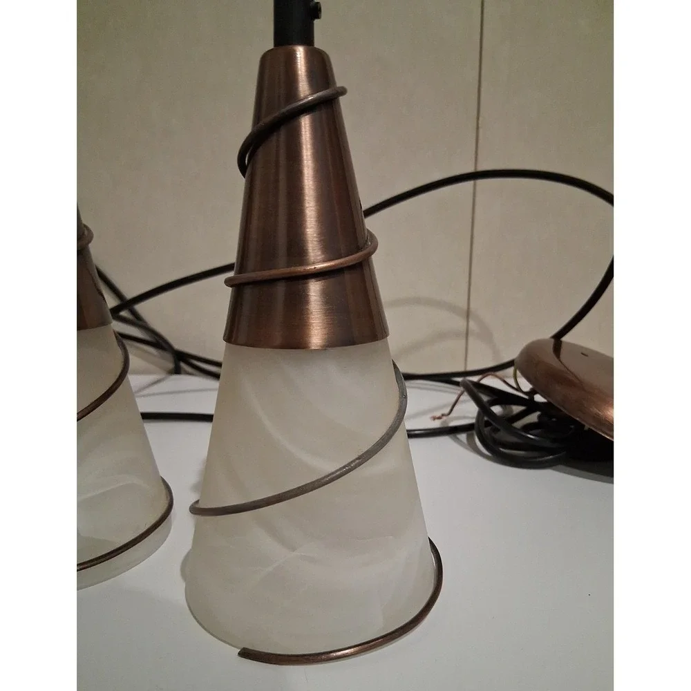 Pair of Copper and Glass Cone Pendant Lights‎ Made in Italy 
